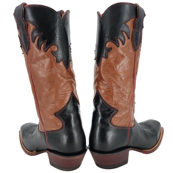 Vintage Justin Cowgirl Womens 7B Black Brown Cowboy Boots Western Square Toe - Picture 3 of 16